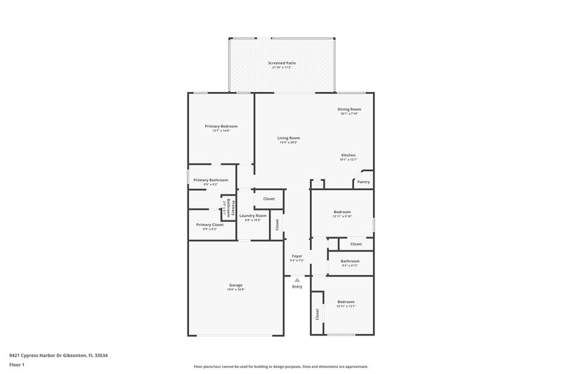 2,130/Mo, 9421 Cypress Harbor Drive Gibsonton, FL 33534 Floor Plan View