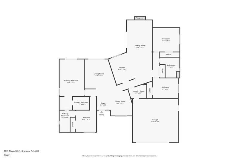 2,240/Mo, 3819 Cloverhill Court Brandon, FL 33511 Floor Plan View