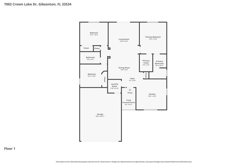 1,925/Mo, 7002 Crown Lake Drive Gibsonton, FL 33534 Floor Plan View