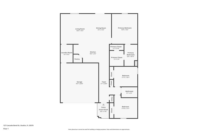1,830/Mo, 127 Cascade Bend Drive Ruskin, FL 33570 Floor Plan View