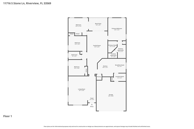 2,435/Mo, 11716 S Stone Lane Riverview, FL 33569 Floor Plan View