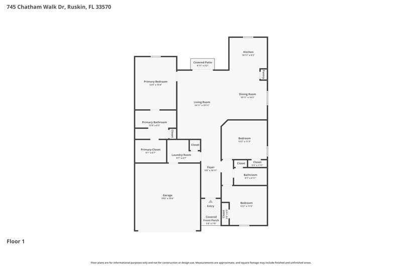 2,170/Mo, 745 Chatham Walk Dr Ruskin, FL 33570 Floor Plan View
