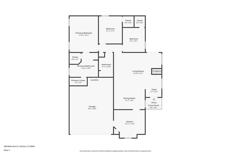 2,015/Mo, 538 Beth Ann Street Valrico, FL 33594 Floor Plan View