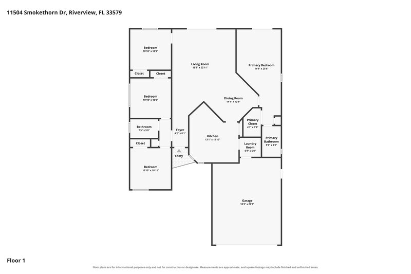 2,250/Mo, 11504 Smokethorn Drive Riverview, FL 33579 Floor Plan View