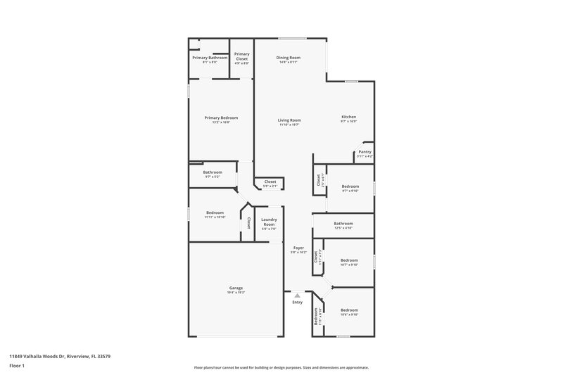 2,490/Mo, 11849 Valhalla Woods Drive Riverview, FL 33579 Floor Plan View