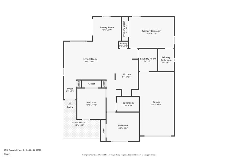1,940/Mo, 1918 Peaceful Palm St Ruskin, FL 33570 Floor Plan View