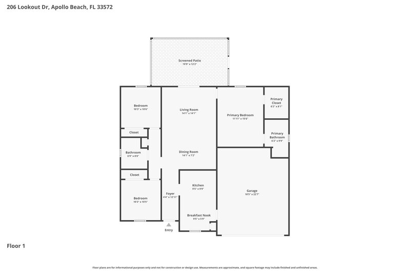 1,915/Mo, 206 Lookout Dr Apollo Beach, FL 33572 Floor Plan View