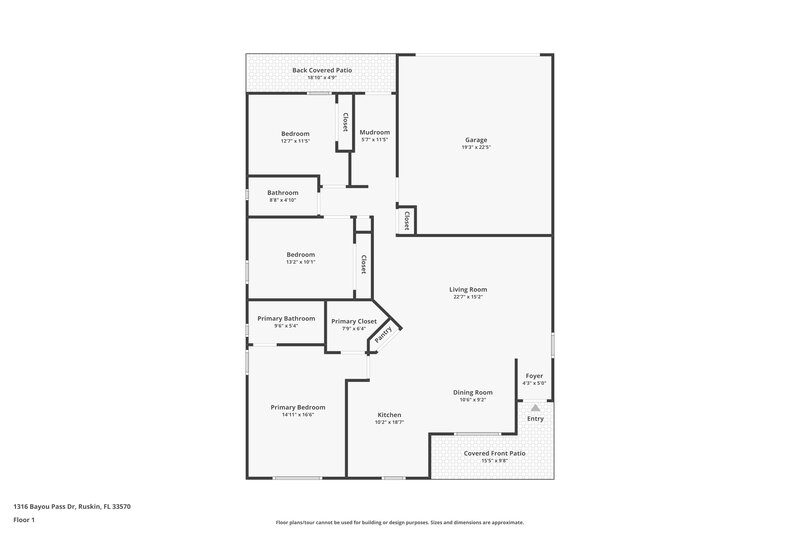 1,975/Mo, 1316 Bayou Pass Dr Ruskin, FL 33570 Floor Plan View
