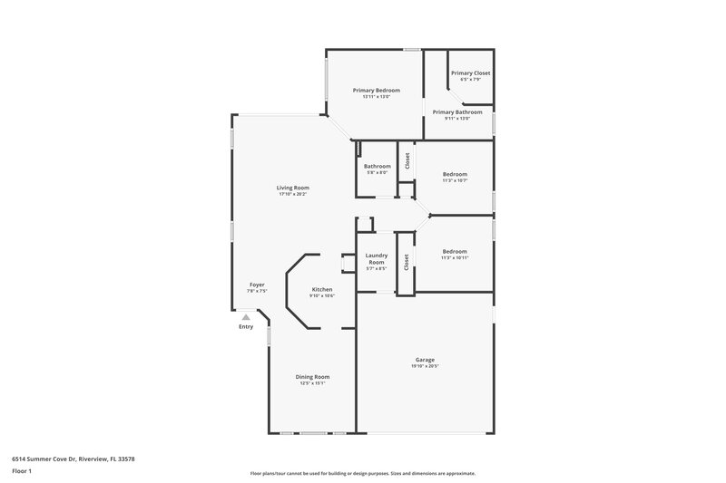 2,195/Mo, 6514 Summer Cove Dr Riverview, FL 33578 Floor Plan View
