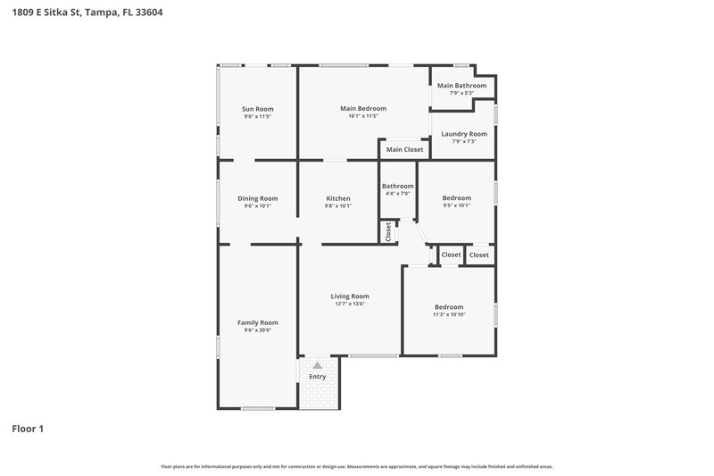 1,910/Mo, 1809 East Sitka Street Tampa, FL 33604 Floor Plan View