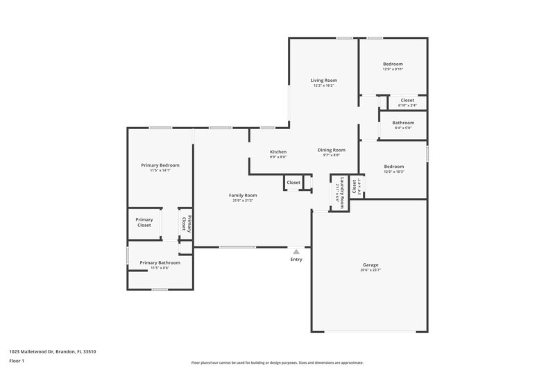 2,530/Mo, 1023 Malletwood Dr Brandon, FL 33510 Floor Plan View