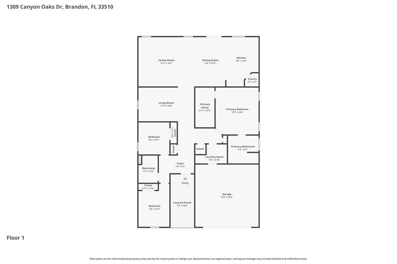 2,640/Mo, 1309 Canyon Oaks Dr Brandon, FL 33510 Floor Plan View