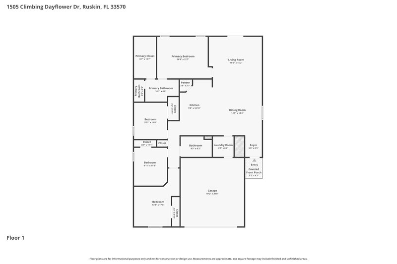 2,100/Mo, 1505 Climbing Dayflower Dr Ruskin, FL 33570 Floor Plan View