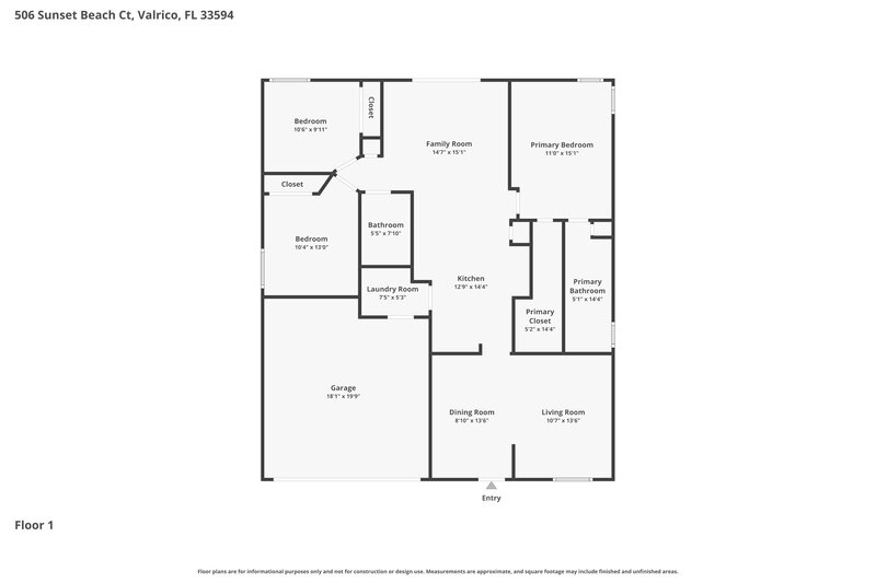 2,195/Mo, 506 Sunset Beach Ct Valrico, FL 33594 Floor Plan View