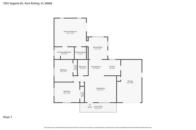 1,735/Mo, 7921 Eugene Dr Port Richey, FL 34668 Floor Plan View