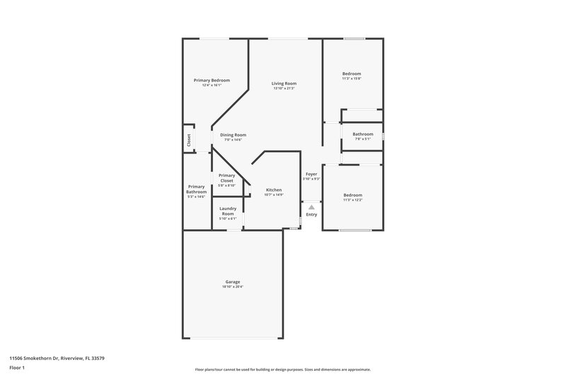 1,930/Mo, 11506 Smokethorn Drive Riverview, FL 33579 Floor Plan View