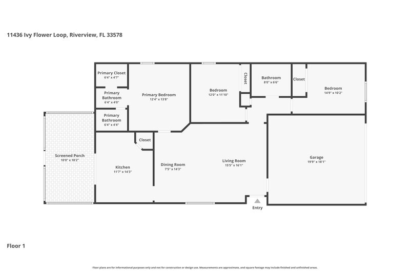2,170/Mo, 11436 Ivy Flower Loop Riverview, FL 33578 Floor Plan View