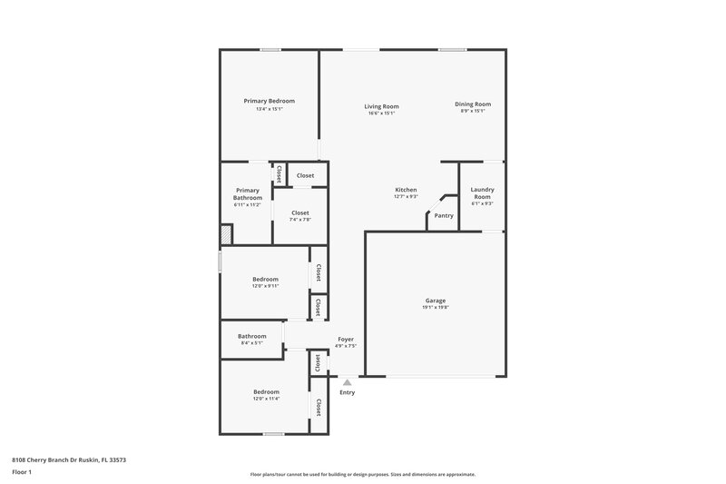 1,970/Mo, 8108 Cherry Branch Dr Ruskin, FL 33573 Floor Plan View