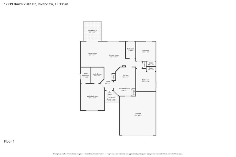 2,200/Mo, 12219 Dawn Vista Dr Riverview, FL 33578 Floor Plan View