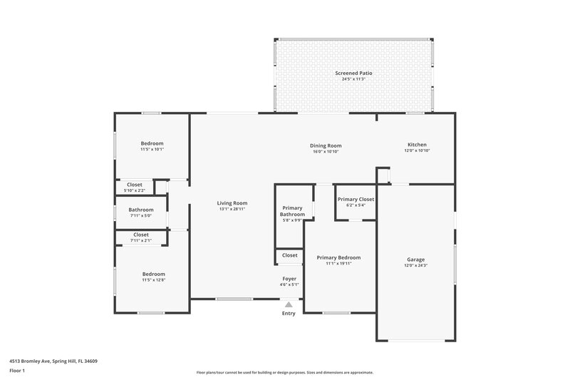 1,850/Mo, 4513 Bromley Avenue Spring Hill, FL 34609 Floor Plan View