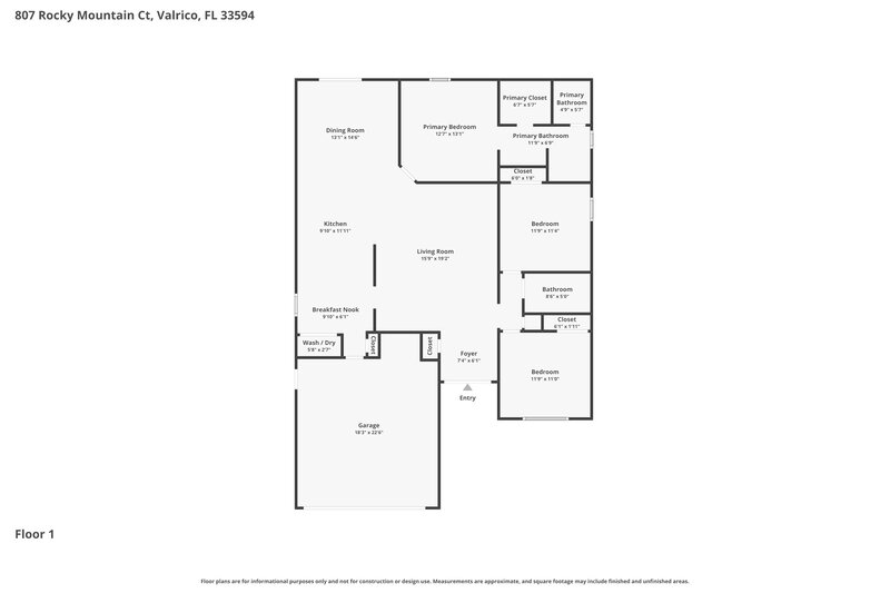 2,335/Mo, 807 Rocky Mountain Court Valrico, FL 33594 Floor Plan View
