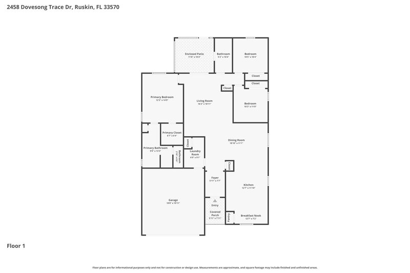 2,195/Mo, 2458 Dovesong Trace Dr Ruskin, FL 33570 Floor Plan View