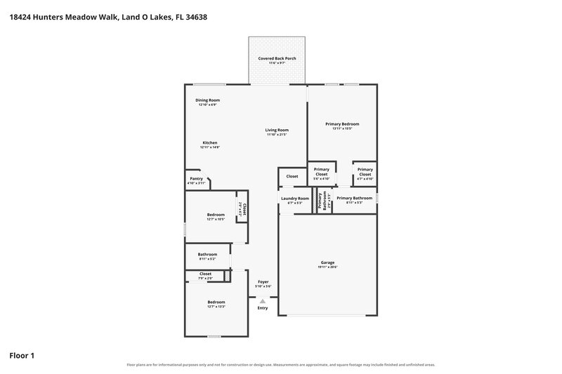 2,400/Mo, 18424 Hunters Meadow Walk Land O Lakes, FL 34638 Floor Plan View