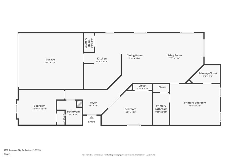 1,900/Mo, 1037 Seminole Sky Dr Ruskin, FL 33570 Floor Plan View