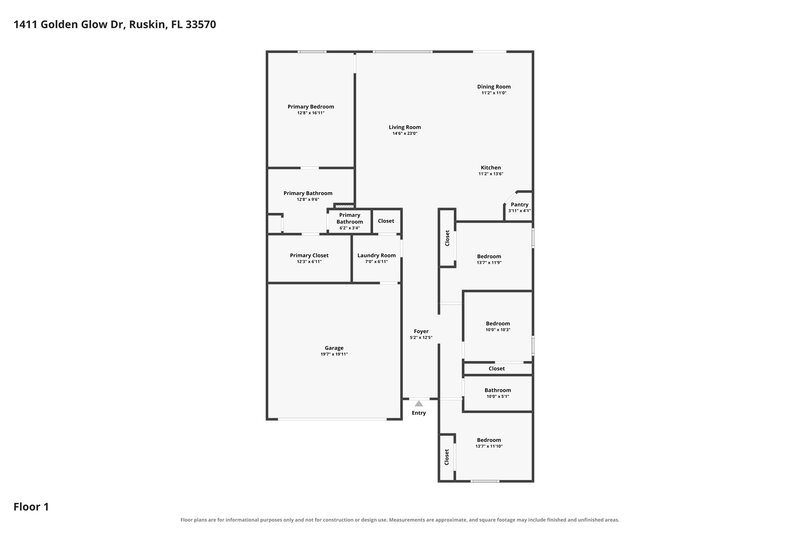 2,380/Mo, 1411 Golden Glow Dr Ruskin, FL 33570 Floor Plan View