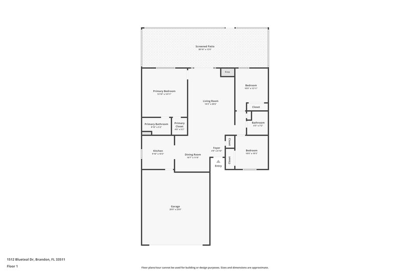 1,935/Mo, 1512 Blueteal Dr Brandon, FL 33511 Floor Plan View