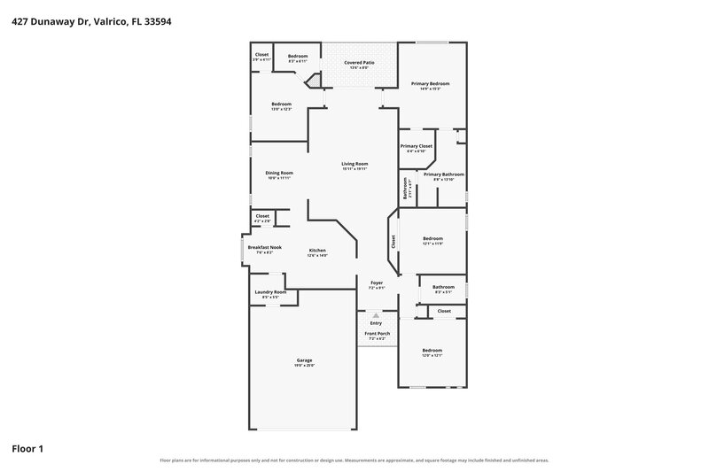 2,505/Mo, 427 Dunaway Dr Valrico, FL 33594 Floor Plan View