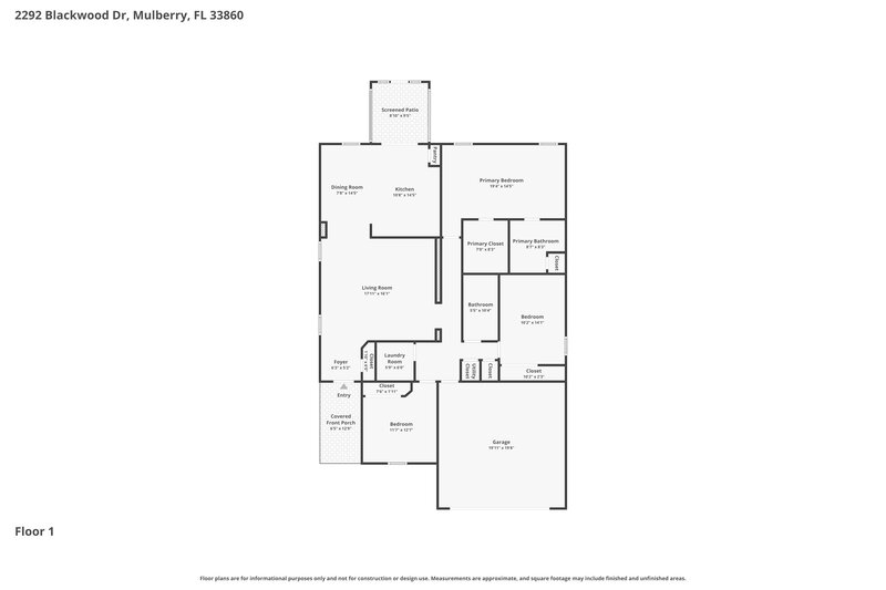 2,250/Mo, 2292 Blackwood Dr Mulberry, FL 33860 Floor Plan View