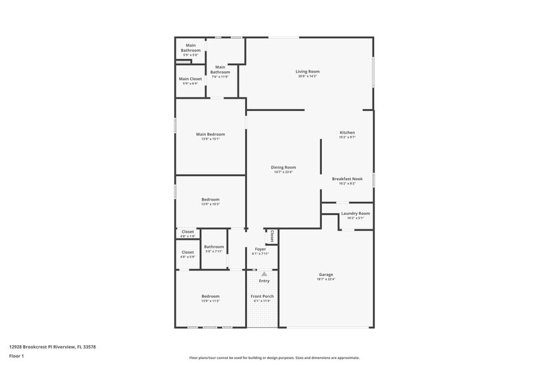 2,220/Mo, 12928 Brookcrest Pl Riverview, FL 33578 Floor Plan View