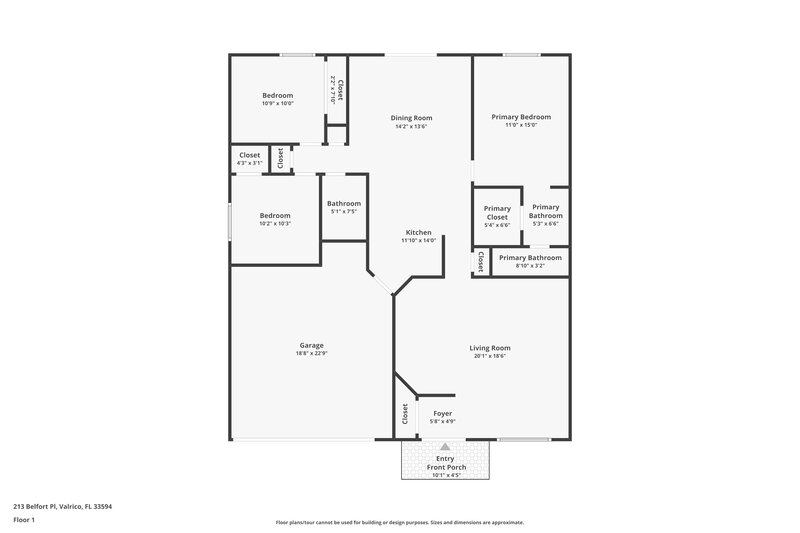 2,025/Mo, 213 Belfort Pl Valrico, FL 33594 Floor Plan View