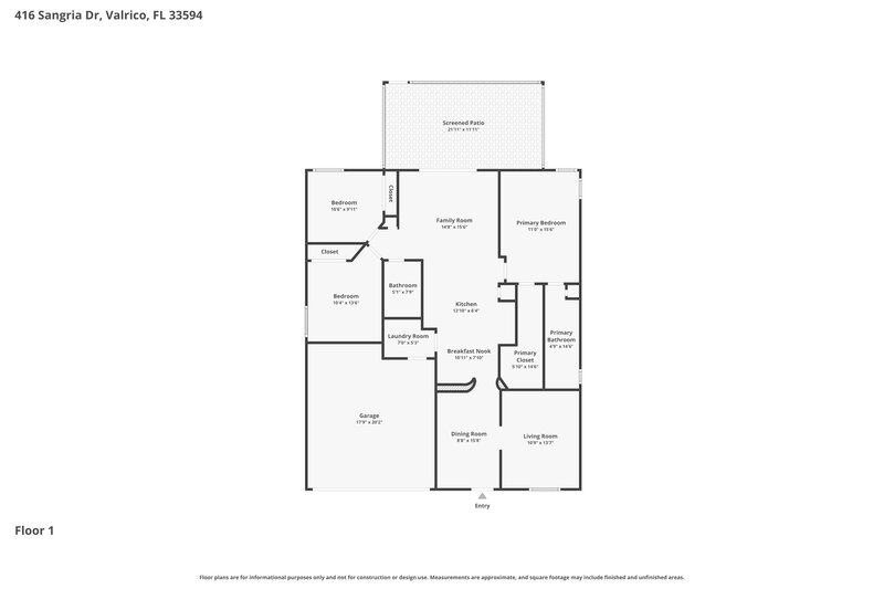 2,220/Mo, 416 Sangria Dr Valrico, FL 33594 Floor Plan View