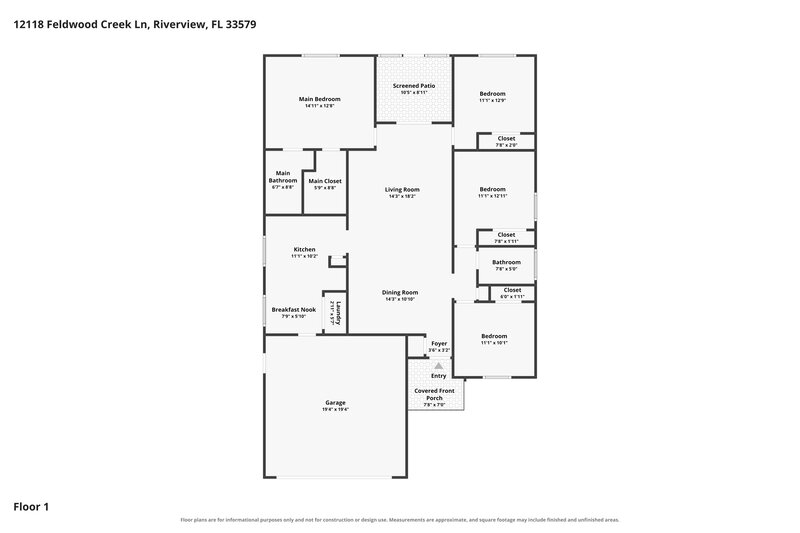 1,955/Mo, 12118 Feldwood Creek Ln Riverview, FL 33579 Floor Plan View