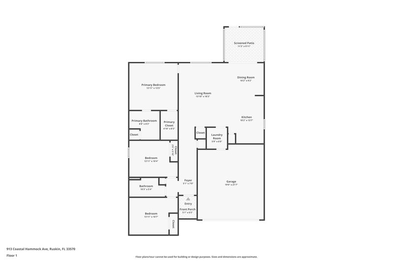 1,970/Mo, 913 Coastal Hammock Ave Ruskin, FL 33570 Floor Plan View
