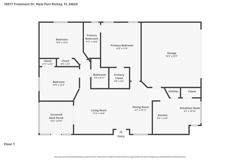 2,040/Mo, 10917 Freemont Dr New Port Richey, FL 34654 Floor Plan View