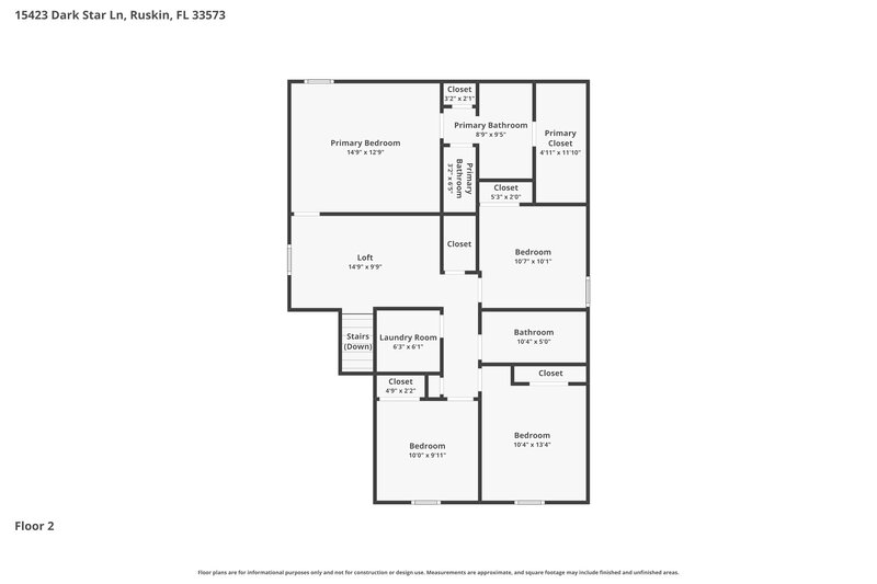 2,425/Mo, 15423 Dark Star Ln Ruskin, FL 33573 Floor Plan View 2
