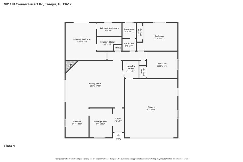2,510/Mo, 9811 N Connechusett Rd Tampa, FL 33617 Floor Plan View