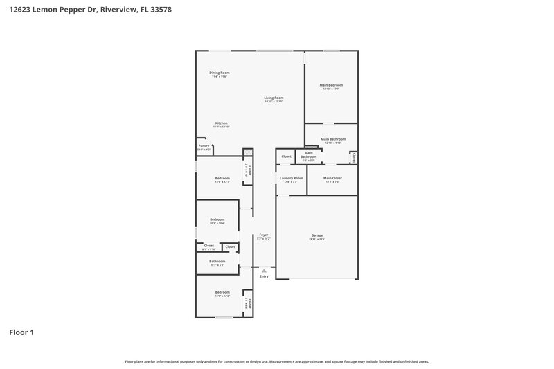 2,255/Mo, 12623 Lemon Pepper Dr Riverview, FL 33578 Floor Plan View