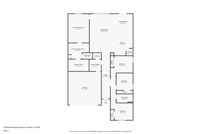 2,085/Mo, 1758 Broad Winged Hawk Dr Ruskin, FL 33570 Floor Plan View