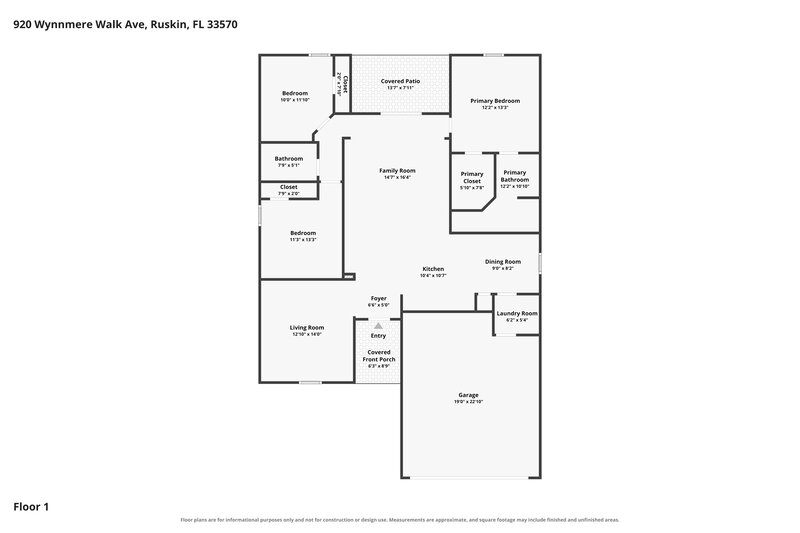2,125/Mo, 920 Wynnmere Walk Ave Ruskin, FL 33570 Floor Plan View