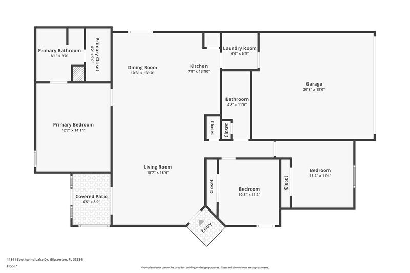 1,840/Mo, 11341 Southwind Lake Dr Gibsonton, FL 33534 Floor Plan View