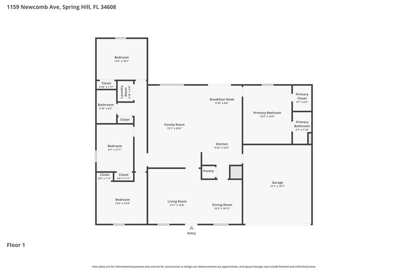 2,200/Mo, 1159 Newcomb Ave Spring Hill, FL 34608 Floor Plan View