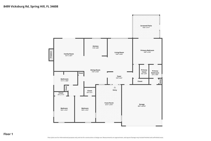 1,860/Mo, 8499 Vicksburg Rd Spring Hill, FL 34608 Floor Plan View