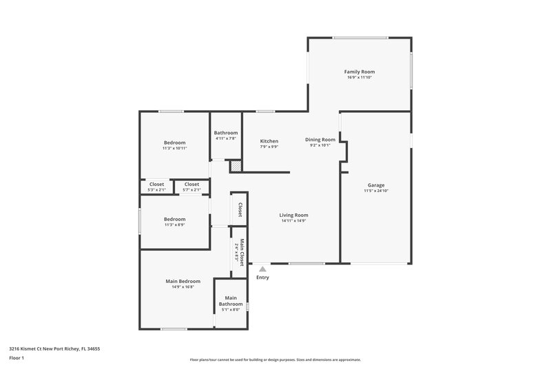 1,900/Mo, 3216 Kismet Ct New Port Richey, FL 34655 Floor Plan View