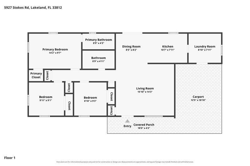 1,650/Mo, 5927 Stokes Rd Lakeland, FL 33812 Floor Plan View