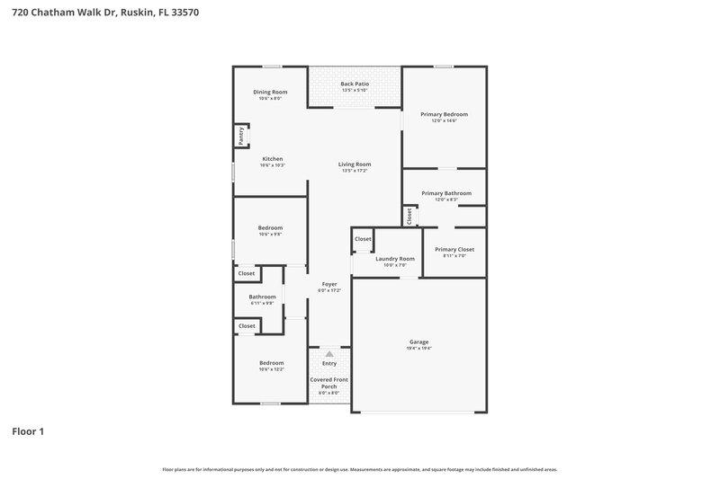 1,985/Mo, 720 Chatham Walk Dr Ruskin, FL 33570 Floor Plan View