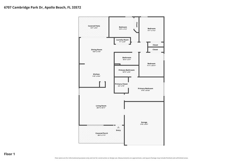 2,295/Mo, 6707 Cambridge Park Dr Apollo Beach, FL 33572 Floor Plan View